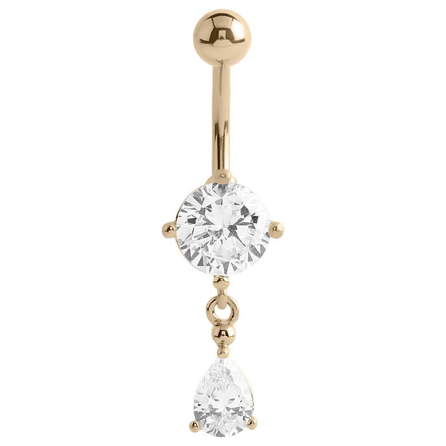 14k Yellow Gold Prong Set Teardrop Navel