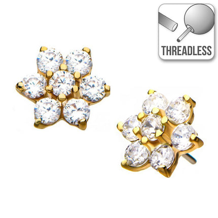 Invictus Threadless 14ct Yellow Gold Prong Set Gem Flower