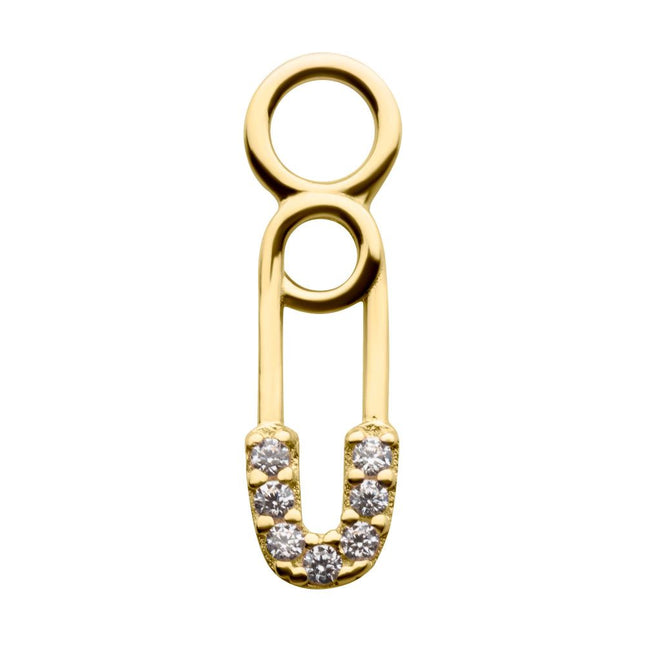 Invictus 14Kt Yellow Gold Safety Pin with 3-Clear CZ Charm