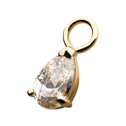 Invictus 14Kt Yellow Gold Prong Set Pear-Shaped Clear CZ Charm