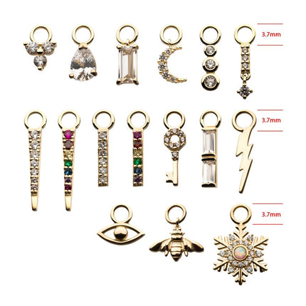 Invictus 14Kt Yellow Gold Clear CZ Bar with Dangle Prong Set Round Clear CZ Charm