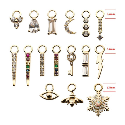 Invictus 14Kt Yellow Gold Crescent Moon with  Prong Set 5 Clear CZ Dangle Charm
