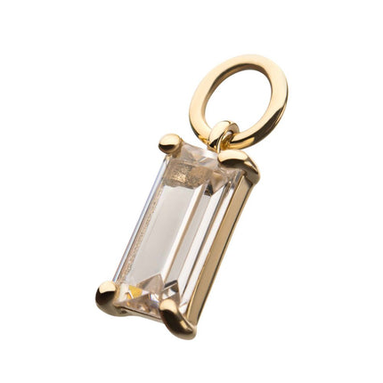 Invictus 14Kt Yellow Gold Prong Set Baguette Clear Dangle CZ Charm
