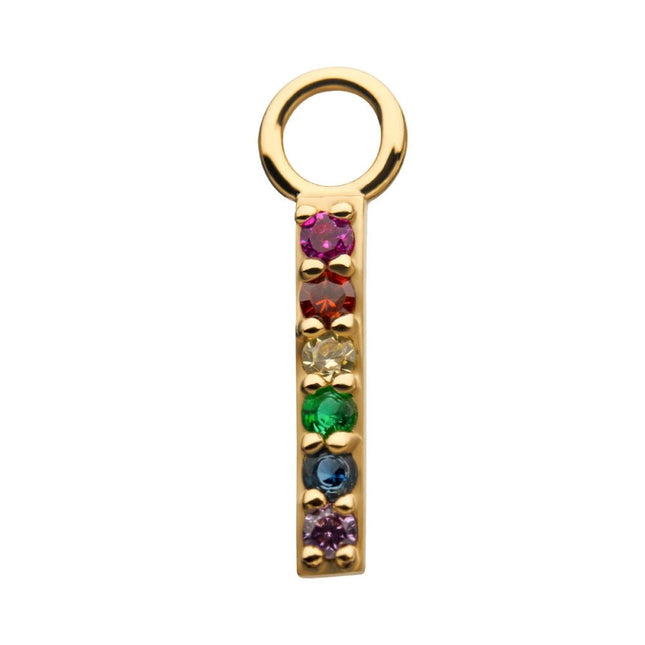Invictus 14Kt Yellow Gold Bar with Prong Set 6 CZ Charm
