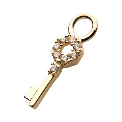 Invictus 14Kt Yellow Gold Key with Prong Set 8 Clear CZ Charm