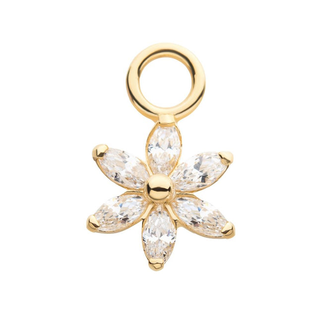 Invictus 14Kt Yellow Gold Flower with Prong Set Oval Clear CZ Charm