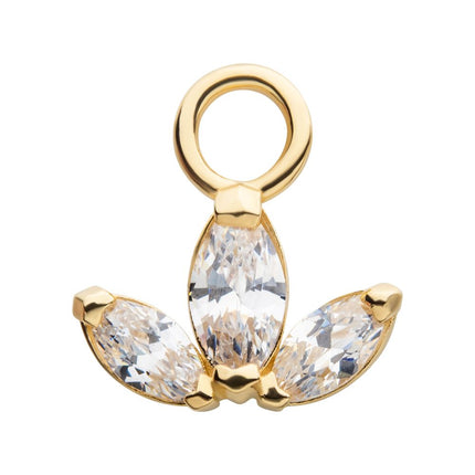 Invictus 14Kt Yellow Gold Pronged Marquise CZ Trinity Charm