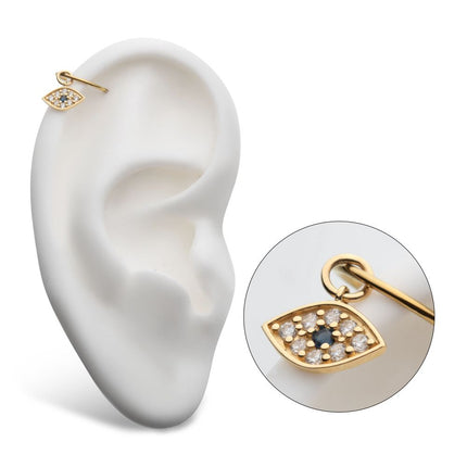 Invictus 14Kt Yellow Gold Evil Eye with Round Centerpiece Sapphire CZ and 8 Clear CZ Dangle Charm