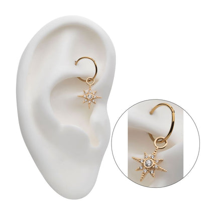 Invictus 14Kt Yellow Gold 8-Point Star with Round Clear CZ Charm