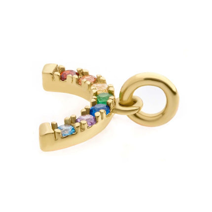 Invictus 14Kt Yellow Gold Prong Set Rainbow CZ Arch Dangle Charm