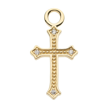 Invictus 14Kt Yellow Gold Antique Cross with Prong Set CZ Charm