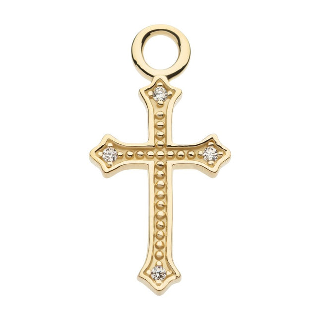 Invictus 14Kt Yellow Gold Antique Cross with Prong Set CZ Charm
