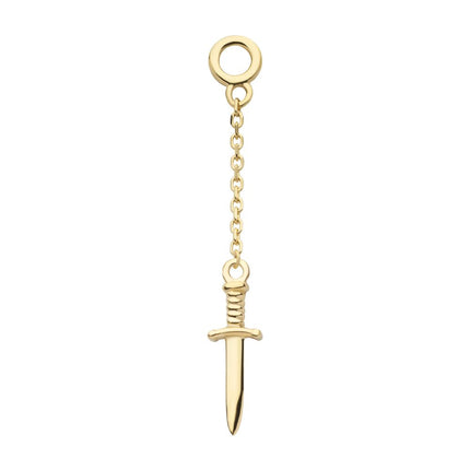 Invictus 14Kt Yellow Gold Dagger Dangle Charm with 10mm Chain
