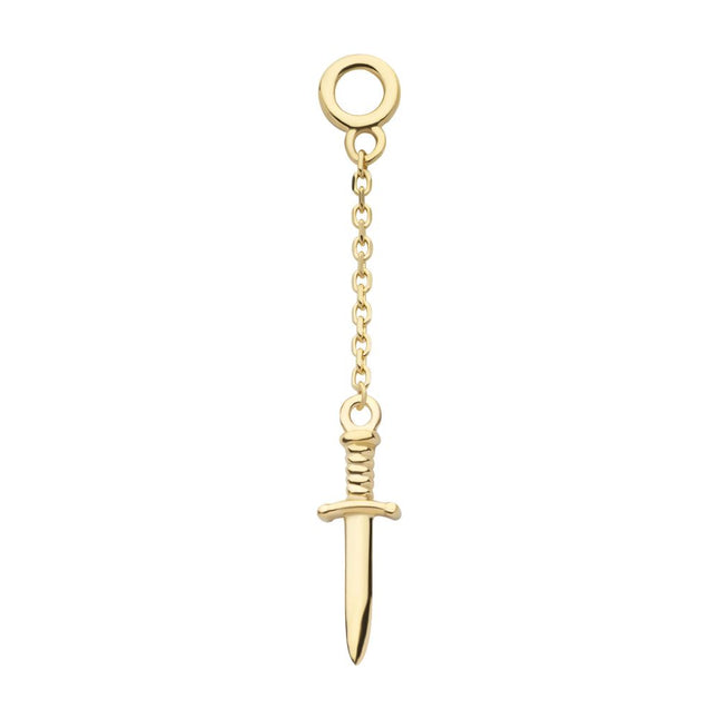 Invictus 14Kt Yellow Gold Dagger Dangle Charm with 10mm Chain