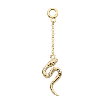 Invictus 14Kt Yellow Gold Bezel Set Round CZ Snake Dangle Charm with 10mm Chain