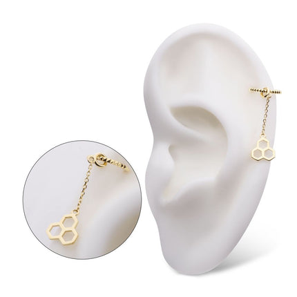 Invictus 14Kt Yellow Gold Honeycomb Dangle Charm with 10mm Chain