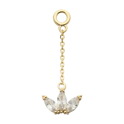 Invictus 14Kt Yellow Gold 3-Cluster Marquise CZ Dangle Charm with 10mm Chain