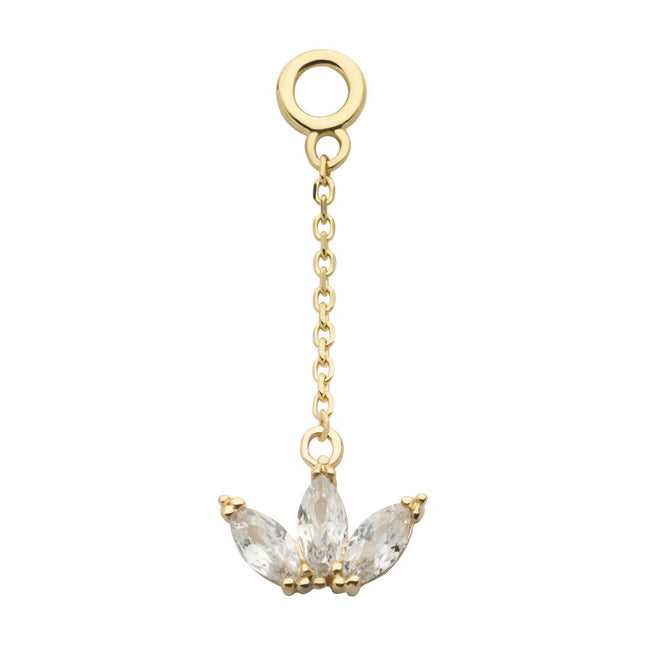 Invictus 14Kt Yellow Gold 3-Cluster Marquise CZ Dangle Charm with 10mm Chain