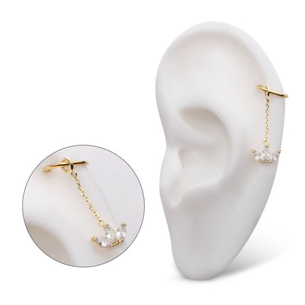 Invictus 14Kt Yellow Gold 3-Cluster Marquise CZ Dangle Charm with 10mm Chain