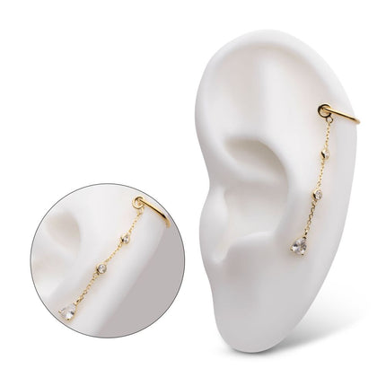 Invictus 14Kt Yellow Gold Round & Teardrop Shape CZ 3-Tier Dangle Charm with Chains