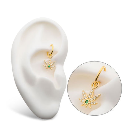 Invictus 14Kt Yellow Gold with Clear & Emerald CZ Pot Leaf Charm