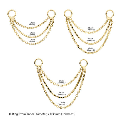 Invictus 14Kt Yellow Gold 3-Tier Box and Link Chain with Rings