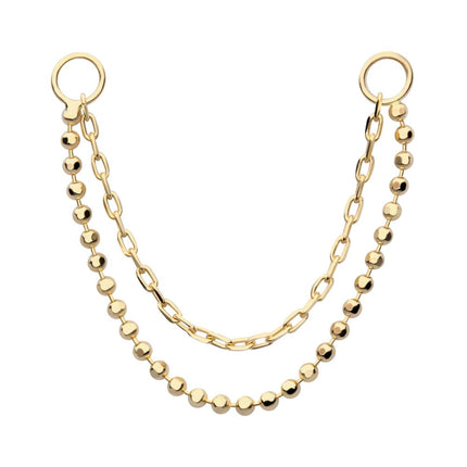 Invictus 14Kt Yellow Gold 2-Tier Bead and Link Chain with Rings