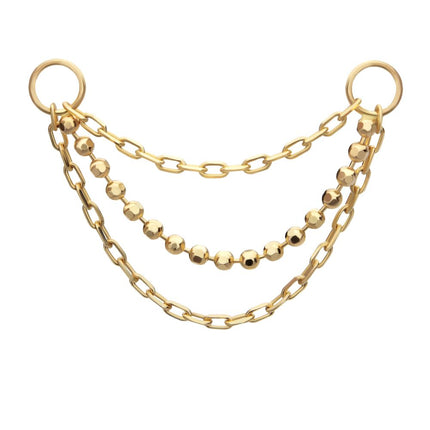 Invictus 14Kt Yellow Gold 3-Tier Bead and Link Chain with Rings