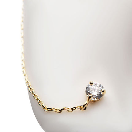 Invictus 14Kt Yellow Gold 1pc 3-Prong Set 3mm Clear CZ with Butterfly Back Chain Stud Earrings