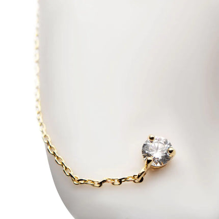 Invictus 14Kt Yellow Gold 1pc 3-Prong Set 3mm Clear CZ with Butterfly Back Chain Stud Earrings