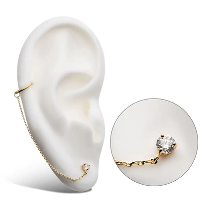 Invictus 14Kt Yellow Gold 1pc 3-Prong Set 3mm Clear CZ with Butterfly Back Chain Stud Earrings