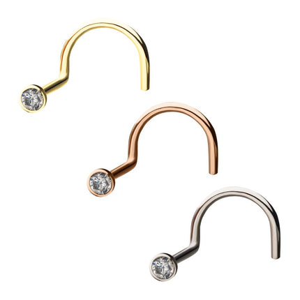 Invictus 14kt Gold Nose Screw with Bezel Set Clear CZ Gem Top
