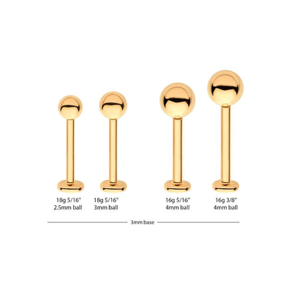 Invictus 14Kt Yellow Gold Internally Threaded with Ball Top & 3mm Base Labret