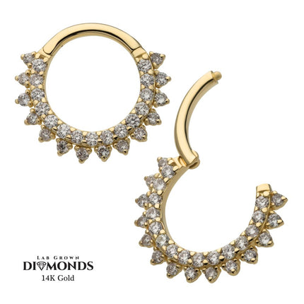 Invictus 14Kt Yellow Gold Front Facing Hinged Segment Clicker with Double Row Prong Set Round Lab-Grown Diamonds