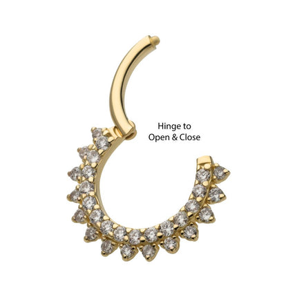 Invictus 14Kt Yellow Gold Front Facing Hinged Segment Clicker with Double Row Prong Set Round Lab-Grown Diamonds