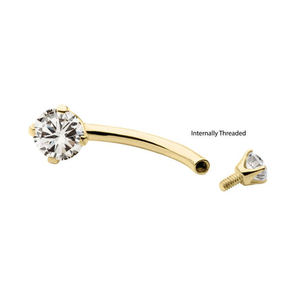 Invictus 14Kt Gold Internally Threaded Double Round 4-Prong Clear Lab-Grown Diamonds Fixed Bottom Navel
