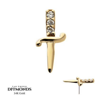 Invictus 14Kt Yellow Gold Threadless Dagger Top with 3 Round Lab-Grown Diamonds