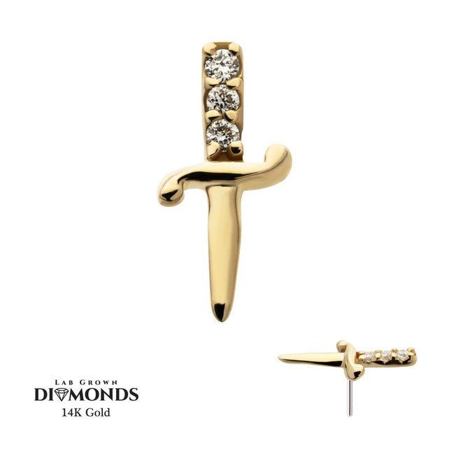 Invictus 14Kt Yellow Gold Threadless Dagger Top with 3 Round Lab-Grown Diamonds