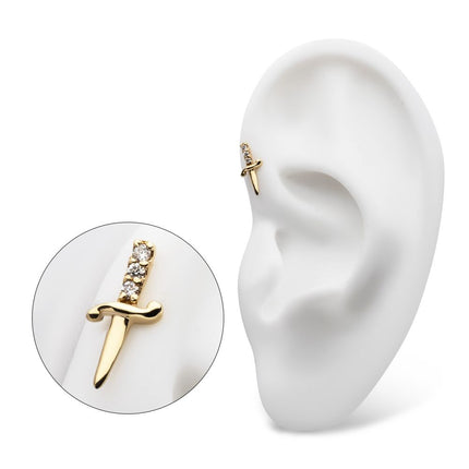 Invictus 14Kt Yellow Gold Threadless Dagger Top with 3 Round Lab-Grown Diamonds