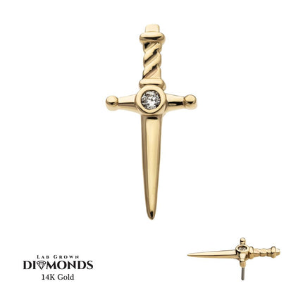 Invictus 14Kt Yellow Gold Threadless Dagger Top with Center Bezel Set Round Lab-Grown Diamond