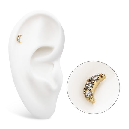 Invictus 14kt Gold Threadless Crescent Moon Top with Pave Set 3 Round Lab-Grown Diamonds
