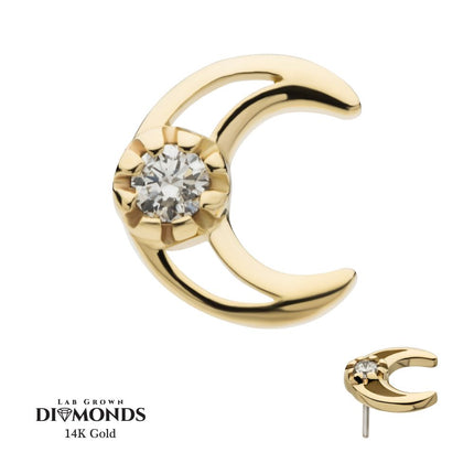 Invictus 14kt Gold Threadless Cut Out Crescent Moon Top with Center Round Lab-Grown Diamond
