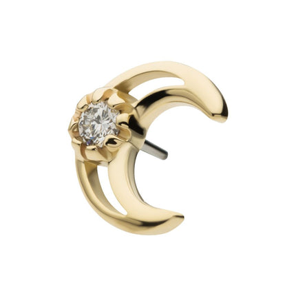 Invictus 14kt Gold Threadless Cut Out Crescent Moon Top with Center Round Lab-Grown Diamond
