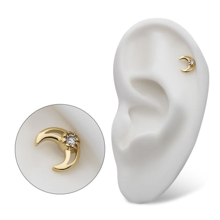 Invictus 14kt Gold Threadless Cut Out Crescent Moon Top with Center Round Lab-Grown Diamond