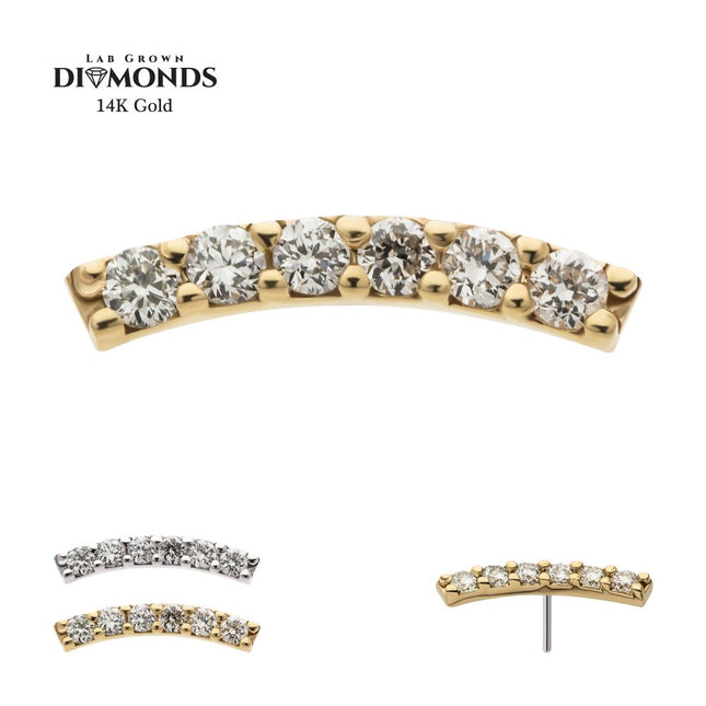 Invictus 14kt Gold Threadless Curved Bar Top with 6-Cluster Prong Set Lab-Grown Diamonds