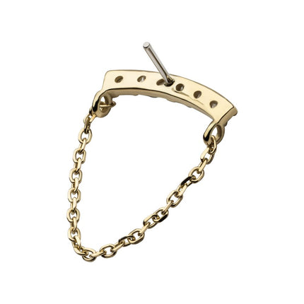Invictus 14kt Yellow Gold Threadless Curved Bar Cluster Top with Prong Set 6 Round Lab-Grown Diamonds & Dangle Chain