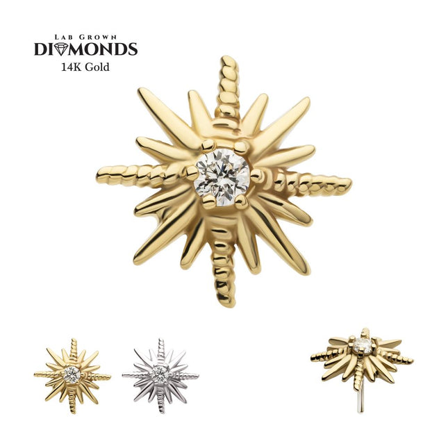 Invictus 14Kt Gold Threadless Sunburst Top with 6-Prong Lab-Grown Diamond
