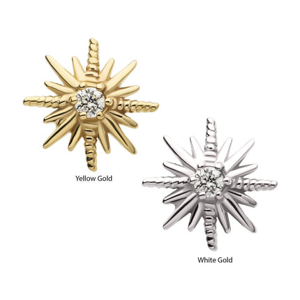 Invictus 14Kt Gold Threadless Sunburst Top with 6-Prong Lab-Grown Diamond