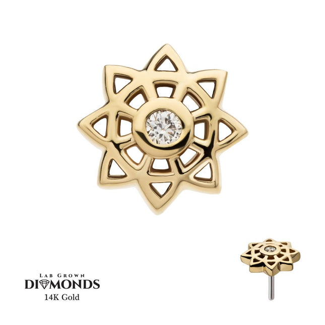 Invictus 14kt Yellow Gold Threadless Mandala Flower Top with Center Bezel Set Round Lab-Grown Diamond