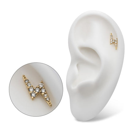 Invictus 14kt Gold Threadless Lightning Bolt Top with Pave Set 9 Round Lab-Grown Diamonds